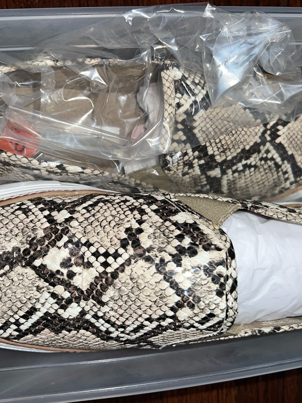 Steve Madden Python-Print Slip-On Loafers in Beige and Black
